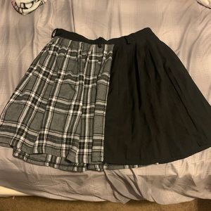 Plaid and Black Pleated Skirt